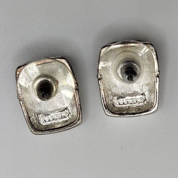 Napier Enamel and Silver tone Square Stud Earrings .5in - Picture 2 of 3